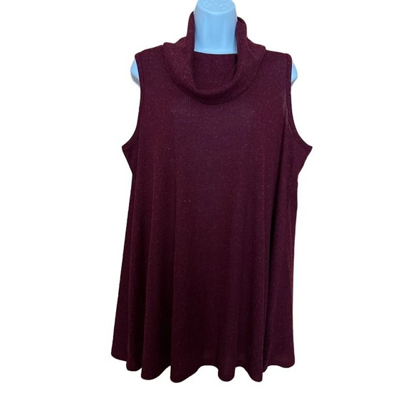 a.n.a Sleeveless Tunic Knit Sweater Size 1X Wine Polyester Linen Blend Cowl Neck - Picture 5 of 9